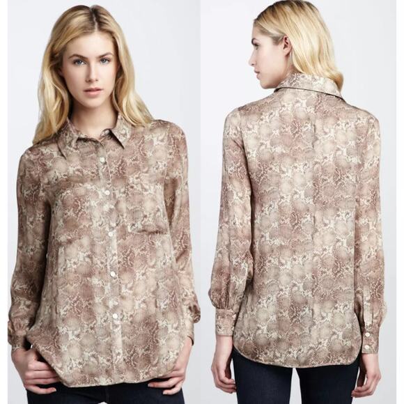 Haute Hippie Silk Snake Print Long Sleeve Button Up Shirt Brown Women's Size S - Picture 1 of 5